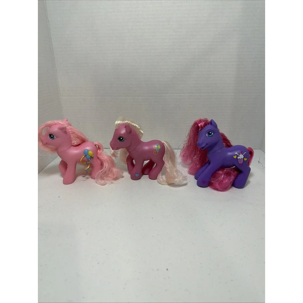 My Little Pony G3 Figure Lot ©2004 Hasbro Pink & Purple Ponies Tinsel Hair‎